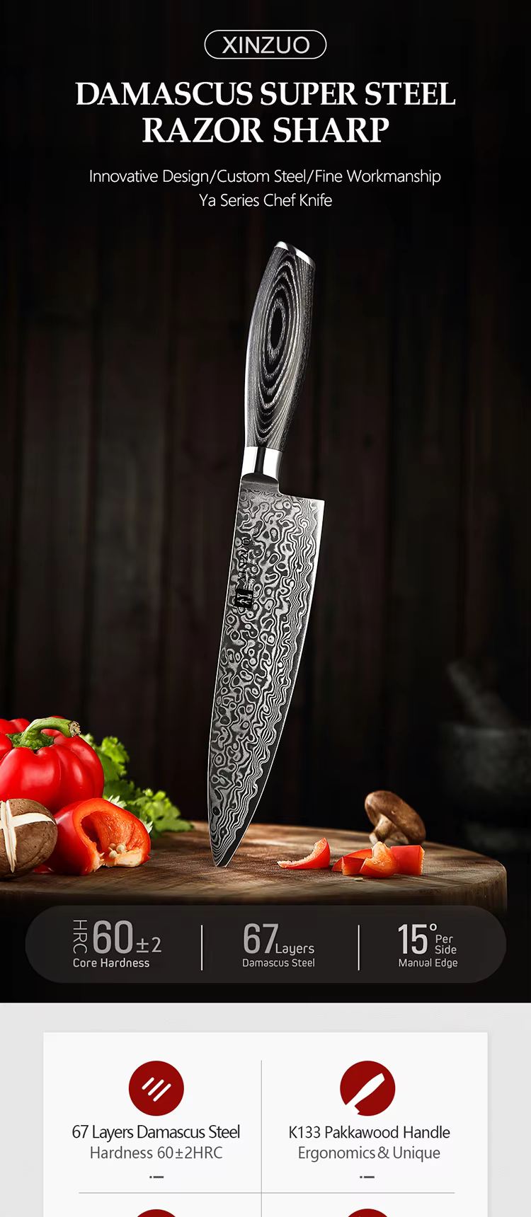 XINZUO B20 Ya Chef's Knife 8“ 9 Hb3a1edd1942b44beb58e1fa35633183cK